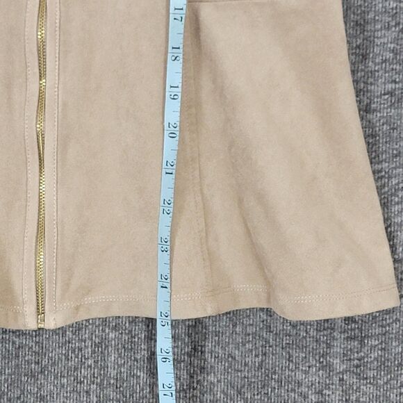Guess Top Womens XL Tan Faux Suede Sleeveless V Neck Halter Zip Front Peplum - Picture 4 of 11